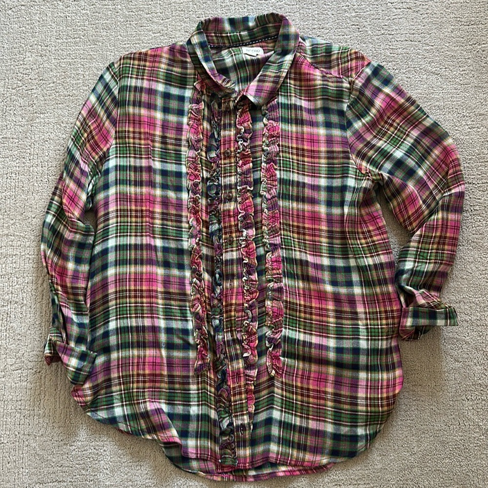 PILCRO Anthropologie plaid tuxedo blouse